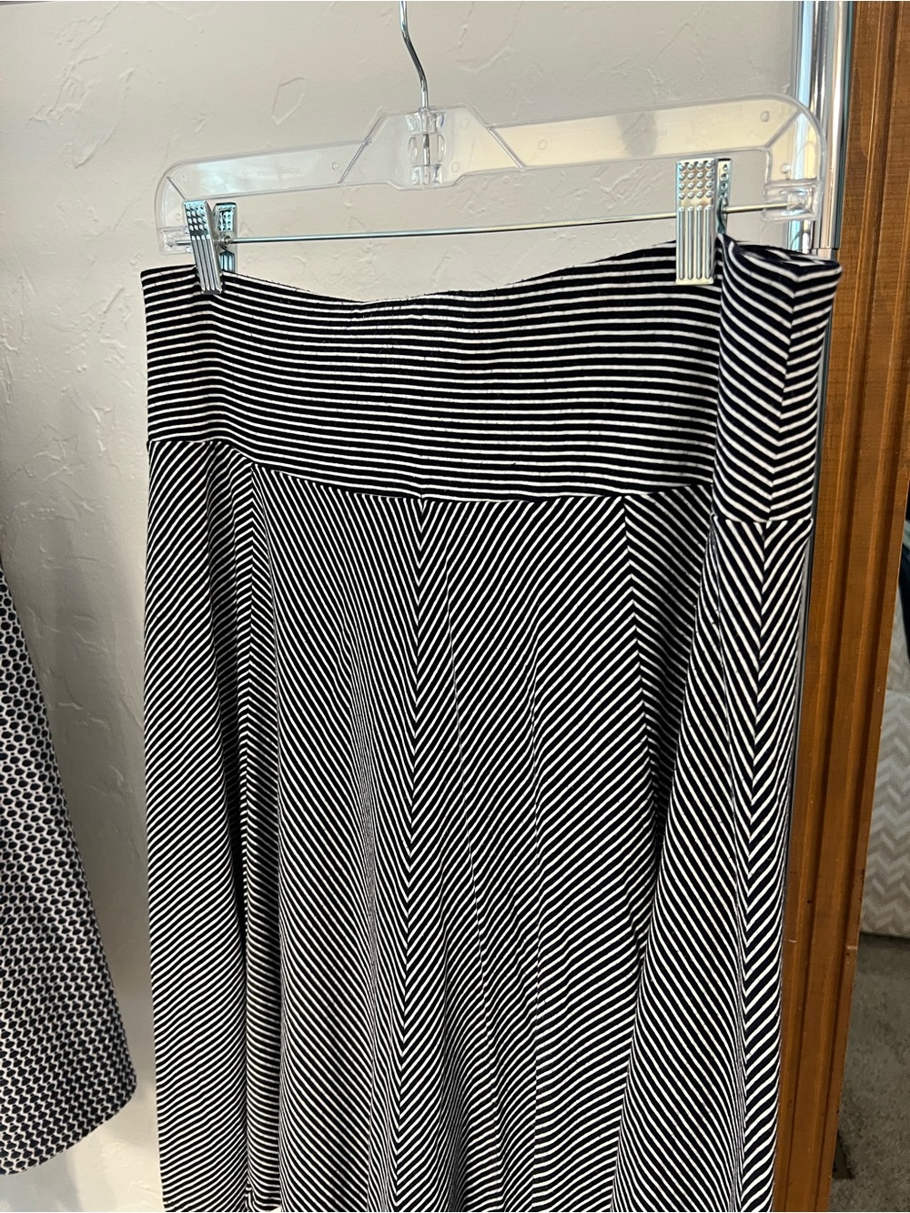 Talbots Black and White Soft Knit Striped A-Line Skirt
